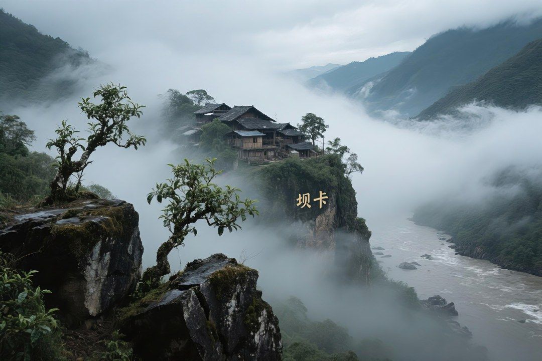 Ancient tea trees on a cloud-wrapped mountain in Yunnan, China